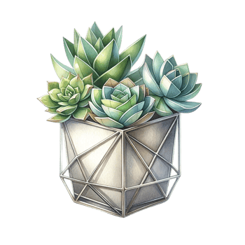 AI generated Succulent plant with a metallic geometric planter watercolor clipart png