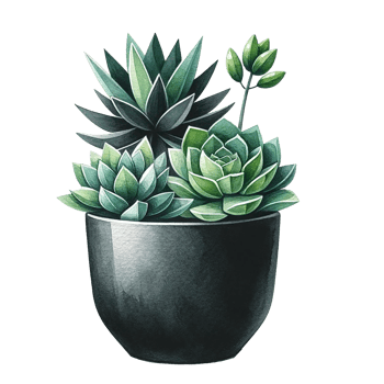 AI generated succulent plants in a minimalist black pot watercolor clipart png