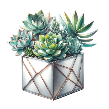AI generated Succulent plant with a metallic geometric planter watercolor clipart png