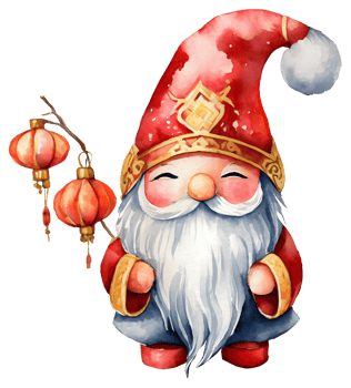 AI generated Watercolor and painting cute Gnome dress in Chinese clothing with red lantern on transparent. Chinese new year holiday concept png