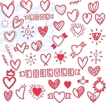 valentine's day icons set heart set of hearts valentine's day doodles on pink background vector