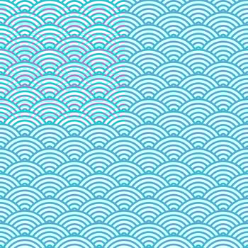 Japanese wave geometric seamless pattern, circle fish scale vector