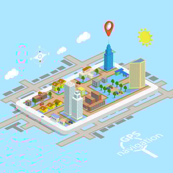 GPS Mobile Navigation Isometric Map. vector