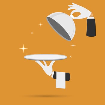 Hands with cloche lid cover and towel vector. vector
