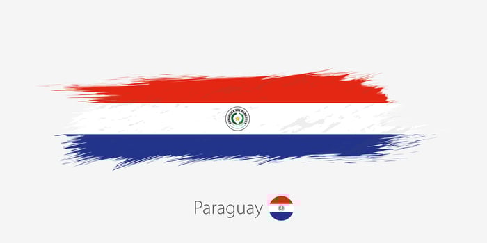 Flag of Paraguay, grunge abstract brush stroke on gray background. vector