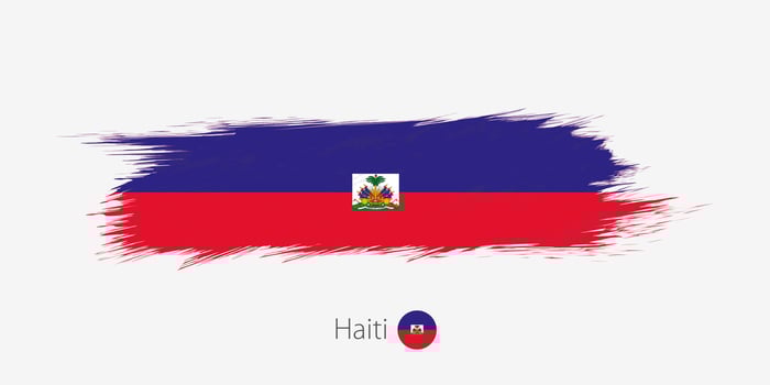 Flag of Haiti, grunge abstract brush stroke on gray background. vector