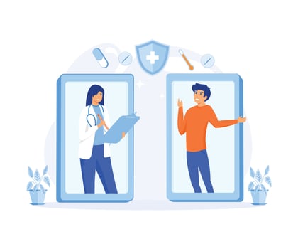 Mobile telemedicine smartphone application, female doctor. Useful mobile device tool for managing healthcare service.flat vector modern illustration