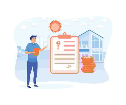 Receive bank approval, sign contacts and legal documents. flat vector modern illustration