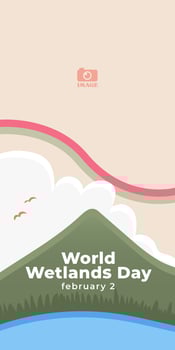 World Wetlands Day. Flat design illustration of earth, green plants and clouds vector