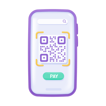3D QR code on smart phone screen. Scan to pay concept. 3D Illustration. png