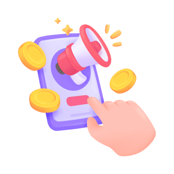 3D megaphone flying from a mobile phone with gold coins online marketing ideas Advertisements. png