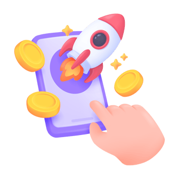 3D rocket flying from a mobile phone. Ideas for investing in risky assets to earn profits. png