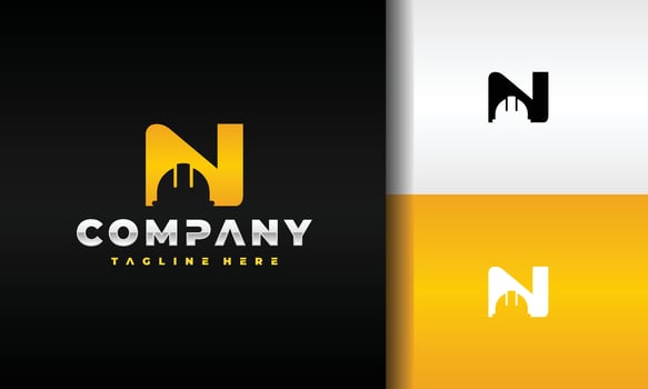 letter N construction helmet logo vector