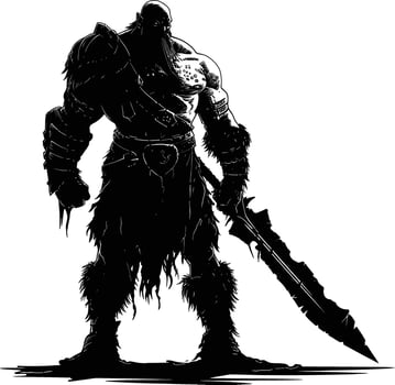 AI generated Silhouette orc mythical race from game with big sword black color only vector
