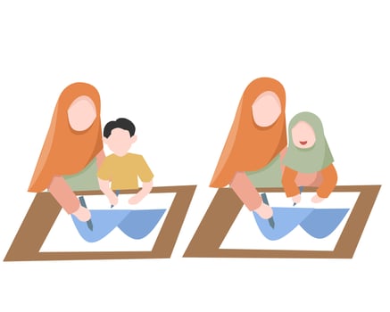 Mother and Kid Drawing Together Illustration vector
