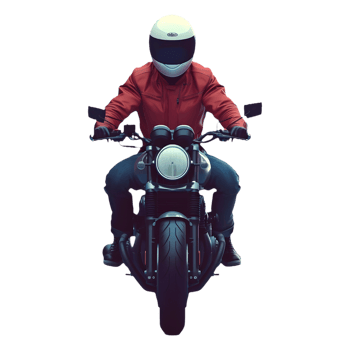 AI generated Png of front view of biker riding a motorcycle against transparent Background