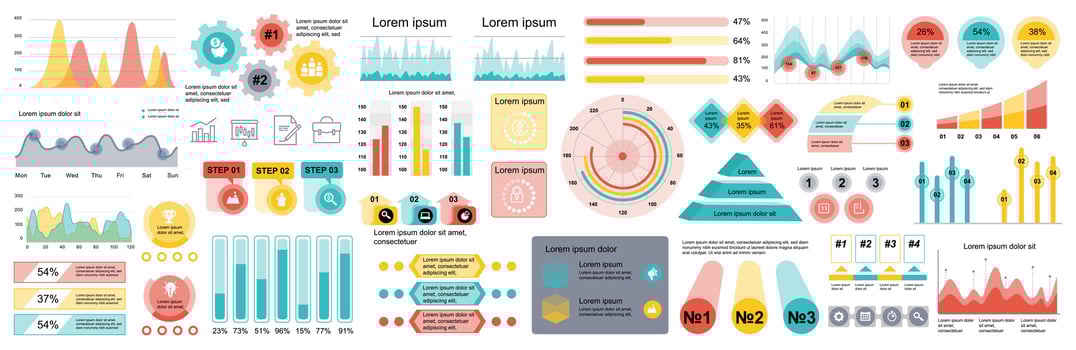 Mega set of infographic elements data visualization vector design template. Can be used for steps, options, business process, workflow, diagram, flowchart, timeline, marketing. Bundle info graphics.