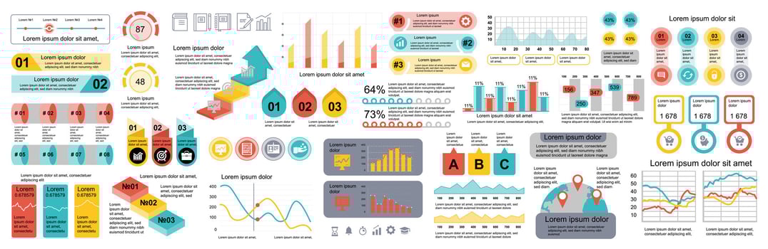Mega set of infographic elements data visualization vector design template. Can be used for steps, options, business process, workflow, diagram, flowchart, timeline, marketing. Bundle info graphics.
