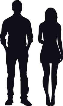 AI generated Silhouette couple of man and women full body black color only vector