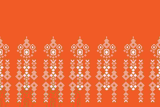 Traditional ethnic motifs ikat geometric fabric pattern cross stitch.Ikat embroidery Ethnic oriental Pixel orange background. Abstract,vector,illustration. Texture,scarf,decoration,wallpaper. vector