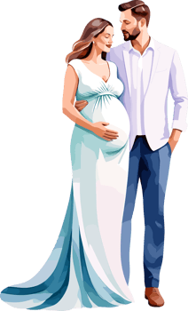 AI generated Pregnant wife in long dress and husband in watercolor style isolated on transparent background png