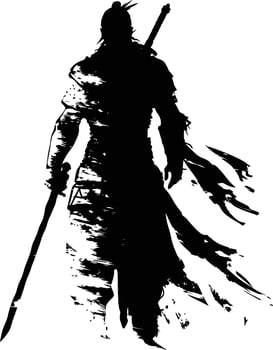 AI generated Silhouette warrior full body black color only vector