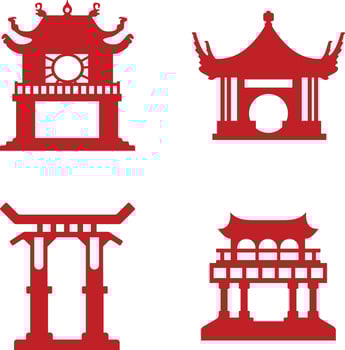 Traditional Chinese Building Icon Set. Flat Design Concept vector