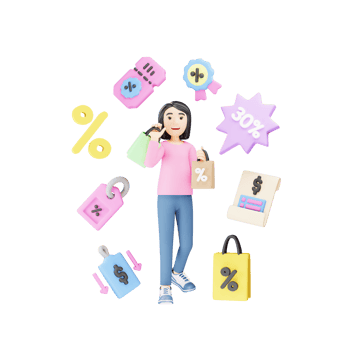 3D Character Illustration with Payment Discount Offer png
