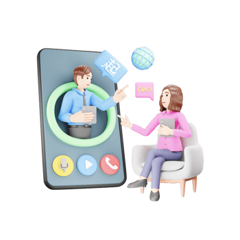 3D Character Illustration - Girl Learning Foreign Language with Mobile App png