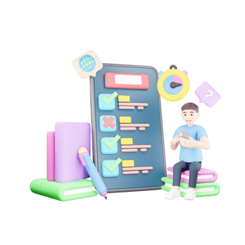 Online Language Test - 3D Character Illustration of Man Taking Exam png