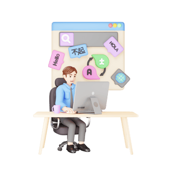 Man Using Digital Language Translator - 3D Character Illustration for Language Learning png