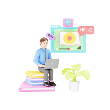 Man Learning a New Language - 3D Character Watching Online Tutorial Video png