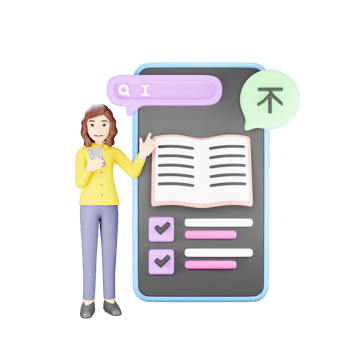 Online Dictionary App - 3D Character Illustration for Language Learning png
