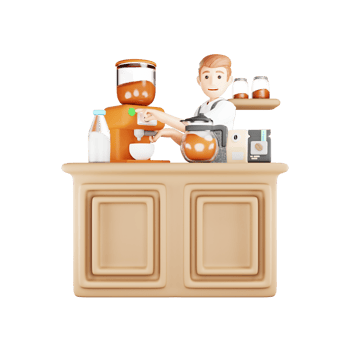 3D Character Making Coffee in Coffee Maker - Cartoon Illustration png