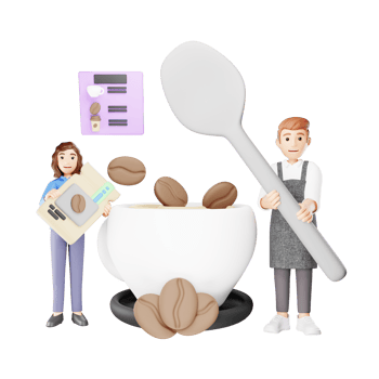 Young Boy and Girl Making Coffee Together in 3D Cartoon Scene png