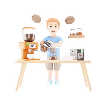 3D Cartoon Character Illustration of a Young Boy Making Coffee png