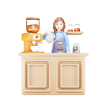 Young Girl Making Coffee on Burner - 3D Cartoon Illustration for Coffee Lovers png