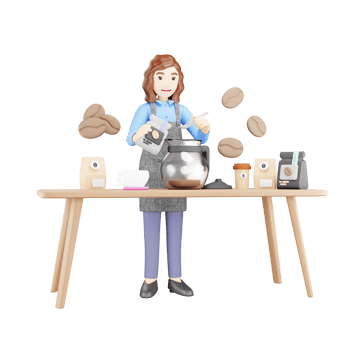 3D Character Young Girl Making Coffee Coffee Jug - Morning Brew Illustration png