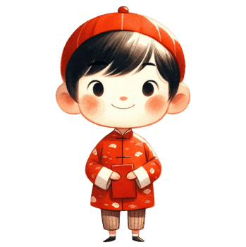 AI generated A delightful illustration of a young boy dressed in a traditional red Chinese outfit with intricate patterns, celebrating cultural heritage. png