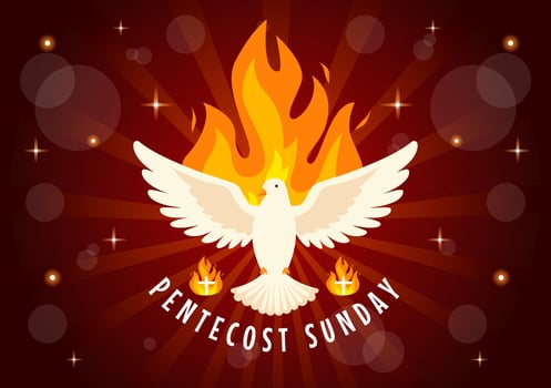 Pentecost Sunday Vector Illustration with Flame and Holy Spirit Dove in Catholics or Christians Religious Culture Holiday Flat Cartoon Background