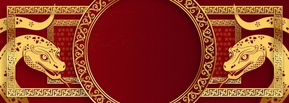 Happy Chinese new year 2025 Zodiac sign, year of the Snake, with red paper cut art and craft style vector