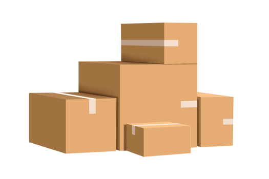 Cardboard boxes or parcel boxes stacked on top of each other on transparent background, cardboard box png