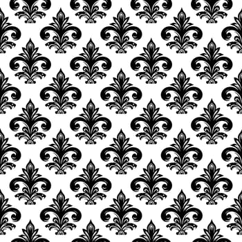 AI generated Damask Fabric textile seamless pattern Luxury decorative  Ornamental floral divider Black line vintage decoration element white Background vector