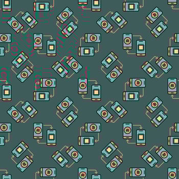 A pair of AI Smartphones vector Artificial Intelligence in Phones colored Seamless Pattern