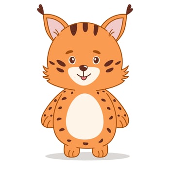 Cartoon cute lynx. Kawaii style funny bobcat character vector