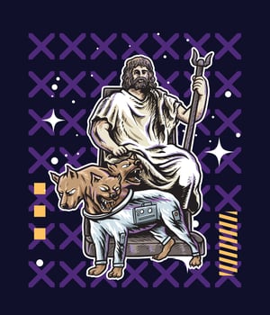 God of pluto and cerberus wearing astronaut suit illustration vector