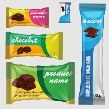 Chocolate bar of candy bar set isolated on white background. Sweets snacks bars packages templates. Dessert food vector illustration