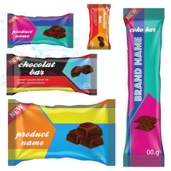 Chocolate bar of candy bar set isolated on white background. Sweets snacks bars packages templates. Dessert food vector illustration
