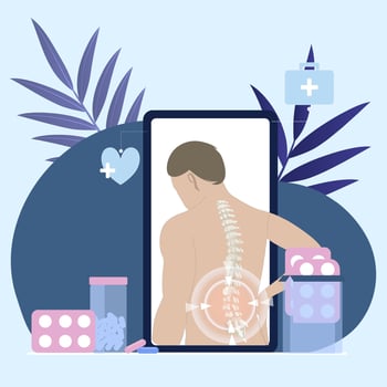 Chiropractor and osteopathy, health back, manual therapy. Vector alternative medical therapy for spine, pain back, illustration injury chronic, manual healing and adjustment. Chiropractor spine flat