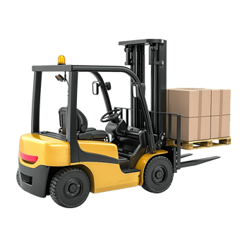 AI generated Forklift truck is lifting a pallet with cardboard boxes on transparent background png
